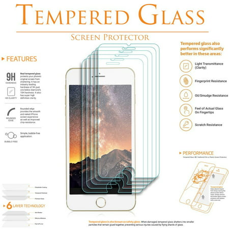[5-PACK] KIQ GLASS Screen Protector for iPhone 8 plus, Tempered Glass 9H Hardness, Anti-Scratch, 0.30mm thick, Oleophobic Coating, Self-adhering, Easy-to-install for Apple iPhone 8