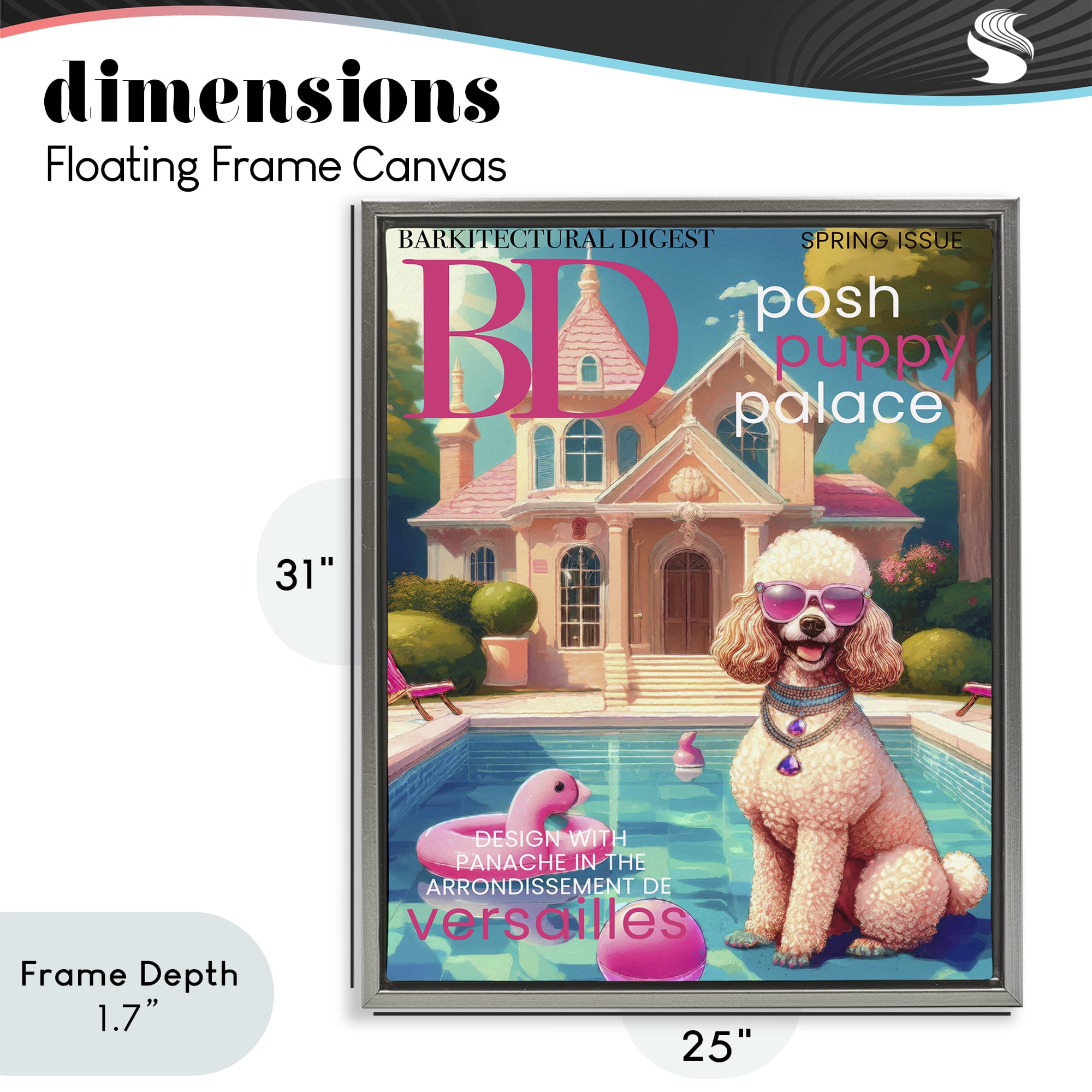 Stupell Industries Poodle Magazine Parody Gray Framed Floater Canvas Wall Art, design by Grotto Studios
