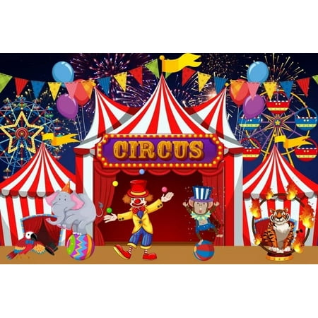 Image of Carnival Circus Party Backdrop Circus Tent Carousel Ticket Child Kid Boy Baby Birthday Portrait Photography Background