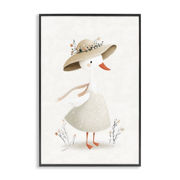 Stupell Industries Cottage Charming Goose in Sunhat Black Framed Giclee Art, 12 x 18, by Ink Drop Loft