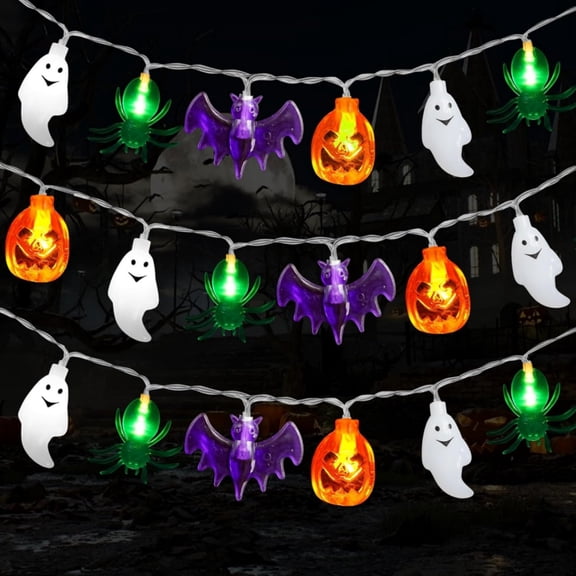 Katinyos Halloween Lights Decor,16 FT 40 LED 3D Pumpkin Bat Ghost Battery Operated String Lights with 8 Lighting Modes