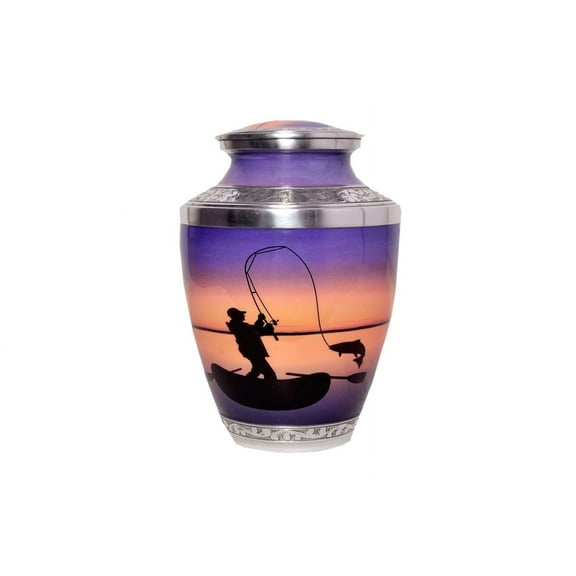 World Bazaar Store Medallion Fisherman Fishing Cremation Urns for Adult Ashes Male Female - 200lbs - Handcrafted Funeral Decorative Urns for Ashes Adult Male with Velvet Bag (Gone Fishing)