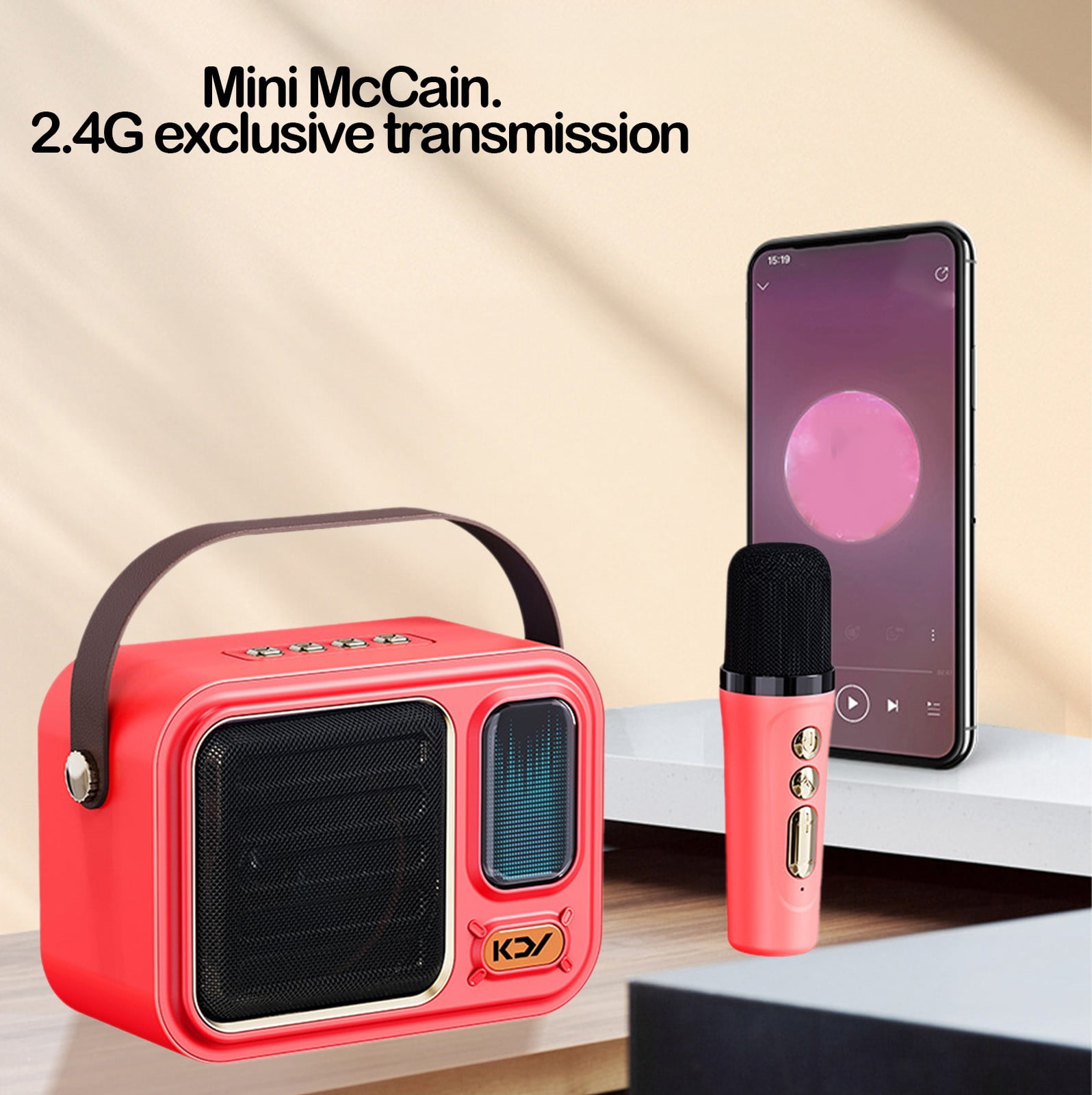 Foqnuq Handheld Bluetooth Karaoke Speaker Mini Microphone 1500mAh Portable Sound System with DSP Reverb for Outdoor Singing Parties