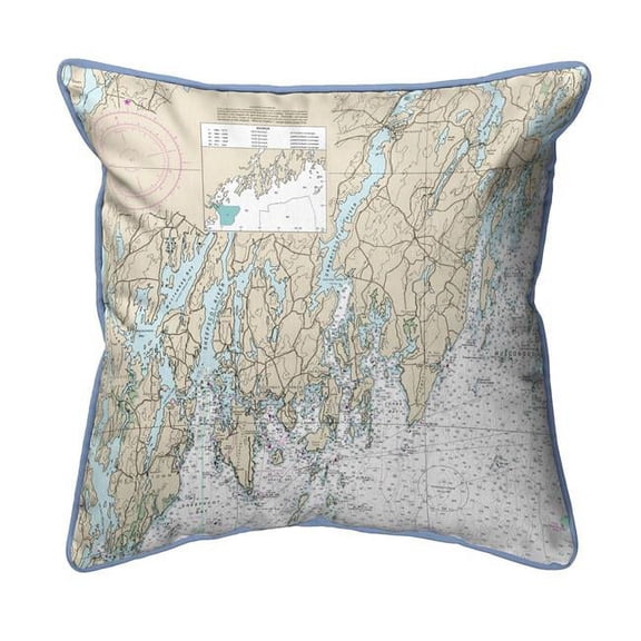 Betsy Drake ZP13288SPLB Southport - Pemaquid, ME Nautical Map - Light Blue Cord Extra Large Zippered Indoor & Outdoor Pillow - 22 x 22 in.