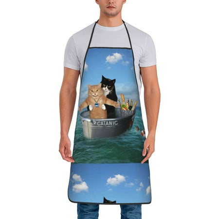

Junzan Two Brave Cats Are Floating On The Sea Iceberg Print Kitchen Cooking Aprons Chef Apron for Men and Women Professional for Cooking Bib Aprons for Kitchen/Crafting/BBQ/Drawing