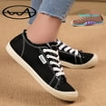 thumbnail image 4 of Pandaie Women's Wide Canvas Sneakers Arch Support Low Top Walking Shoes Washed Fashion Flat Tennis Shoe for Everyday Walks & Casual Outfits Black 6, 4 of 9
