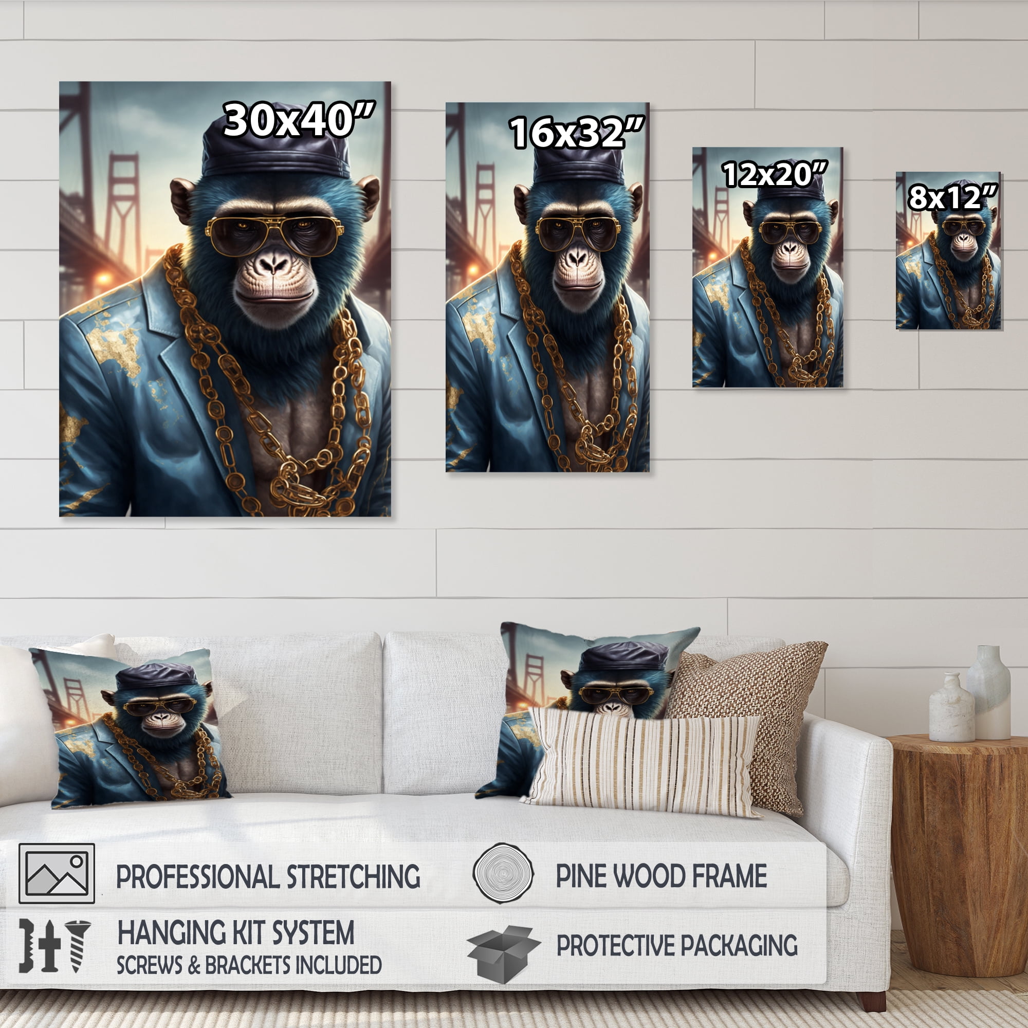 Designart Monkey Gangster In NYC IV Canvas Wall Art