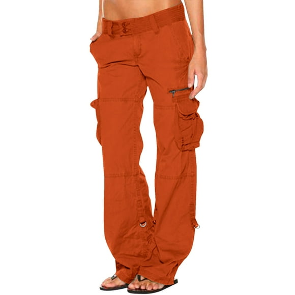 WTXUE Girls Cargo Pants, Scrub Pants Womens Retro Cargo Pants with Pockets Outdoor Casual Ripstop Camo Construction Multiple Pocket Work Pants, Retro Pants Pantalones De Mujer, Orange