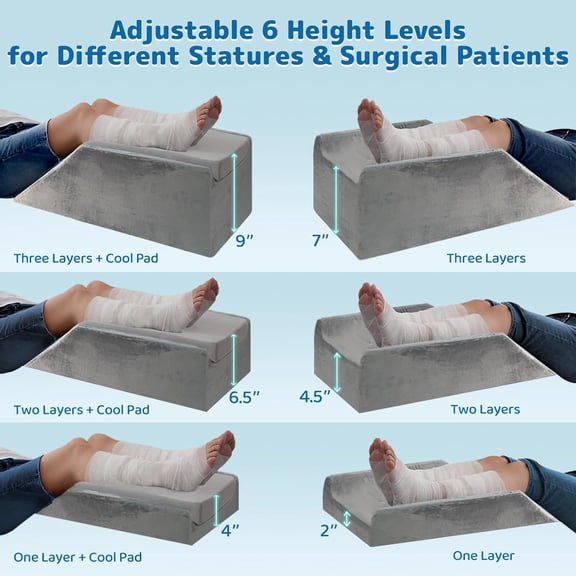 Leg Elevation Pillows for After Surgery - Adjustable Knee Replacement Pillow 6 Heights, Cooling Leg Wedges for Elevation for Swelling, Double Leg Pillow for Knee Surgery Recovery$$