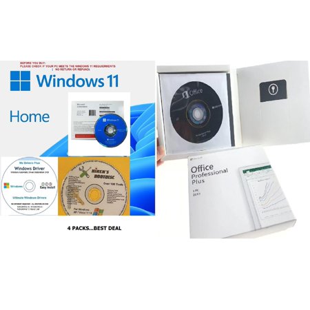 MICROSOFT OFFICE 2019 SEALED PACKAGE (DVD+KEY) WINDOW 11 HOME (DVD+KEY) WINDOWS DRIVERS CD,HIREN'S BOOT DISK..4 PACKS