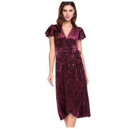 Sexy Deep V-Neck Asymmetric Hem Plain Maxi Dress