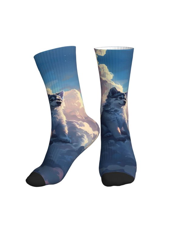 Crew Socks for Women Men Athletic - Cloud Wolf Soft Comfort Breathable Mid-Calf Sole Running Socks Womens Men