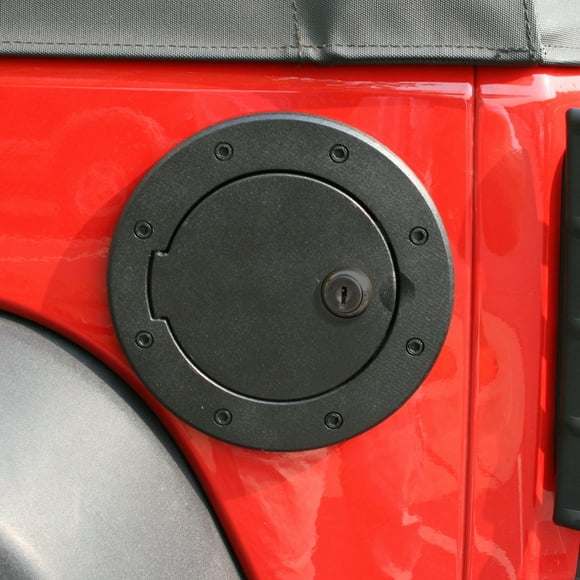 Rugged Ridge 11425.06 Fuel Door Cover  Black; Aluminum; With Bolt Heads; Locking