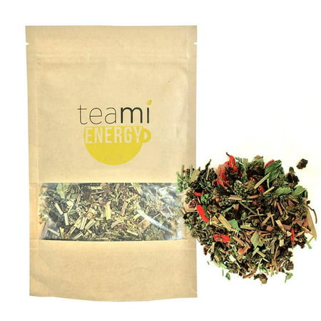PREMIUM HERBAL GREEN ENERGY Tea with Caffeine - Loose Leaf Blend by TeaMi Blends - Best for Increased Mental Alertness - with 100% All-Natural Yerba Mate, Oolong, Lemongrass, Ginseng, & Goji