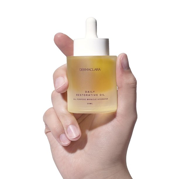 Dermaclara Daily Restorative Oil - Aceite facial para mujeres y hombres con aceite de jojoba hidratante y antienvejecimiento con superalimentos nutritivos, humectación nocturna para un brillo juvenil