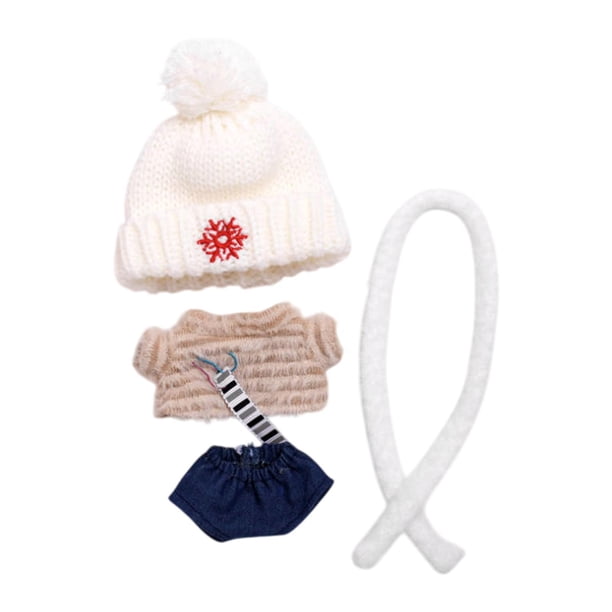 Ropa para muñecas de 15 cm y 17 cm, traje con bufanda a rayas, ropa decorativa de moda, bonito traje para muñecas, accesorio para muñecas de 15 cm y con sombrero