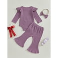 thumbnail image 4 of Suealasg 3Pcs Baby Girl Fall Outfits Set Long Sleeve Letters Bow Print Romper + Flare Pants + Headband Set 3 6 12 18 Months Infant Girl Spring Clothes, 4 of 7