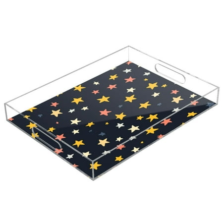 

Acrylic Tray 15.7*11.8*1.9 Inch Transparent Tray Food Tray Tea Cup Tray Serving Trays Cosmetics Storage Kitchen Table Bathroom Sundry Storage Colorful Star Cartoon2