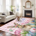 thumbnail image 2 of Large Area Rugs for Living Room Bedroom, Spring Easter Bunny 6'x9' Rug Washable Carpet Runner Indoor Outdoor, Pink Plaid Tulip Botanical Eggs Non Slip Floor Mats Rug for Kitchen, Playroom, 2 of 8