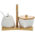 thumbnail image 1 of Ceramic Sugar Bowl and Cream Pitcher Set with Bamboo Tray and Spoon for Home Hotel, 1 of 6