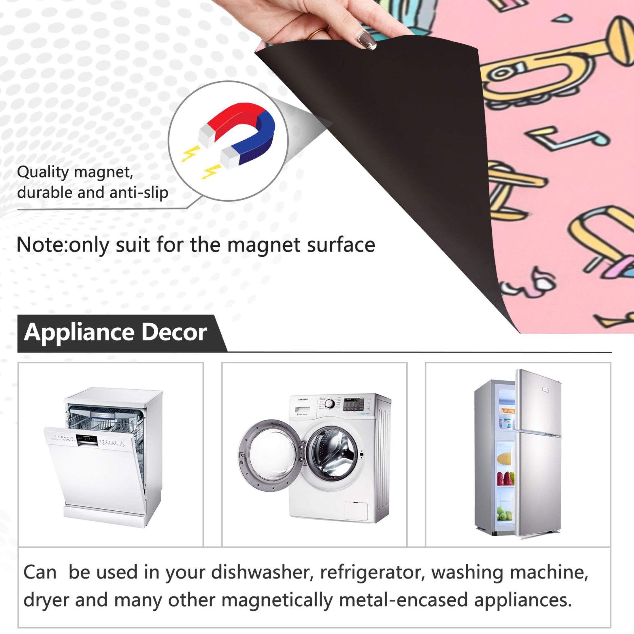 IAUYY Magnetic decorative sticker - 23x26 Inch PVC Refrigerator Decorative Cover, Removable DIY Art for Kitchen Appliances Graffiti Notes Swirl Around