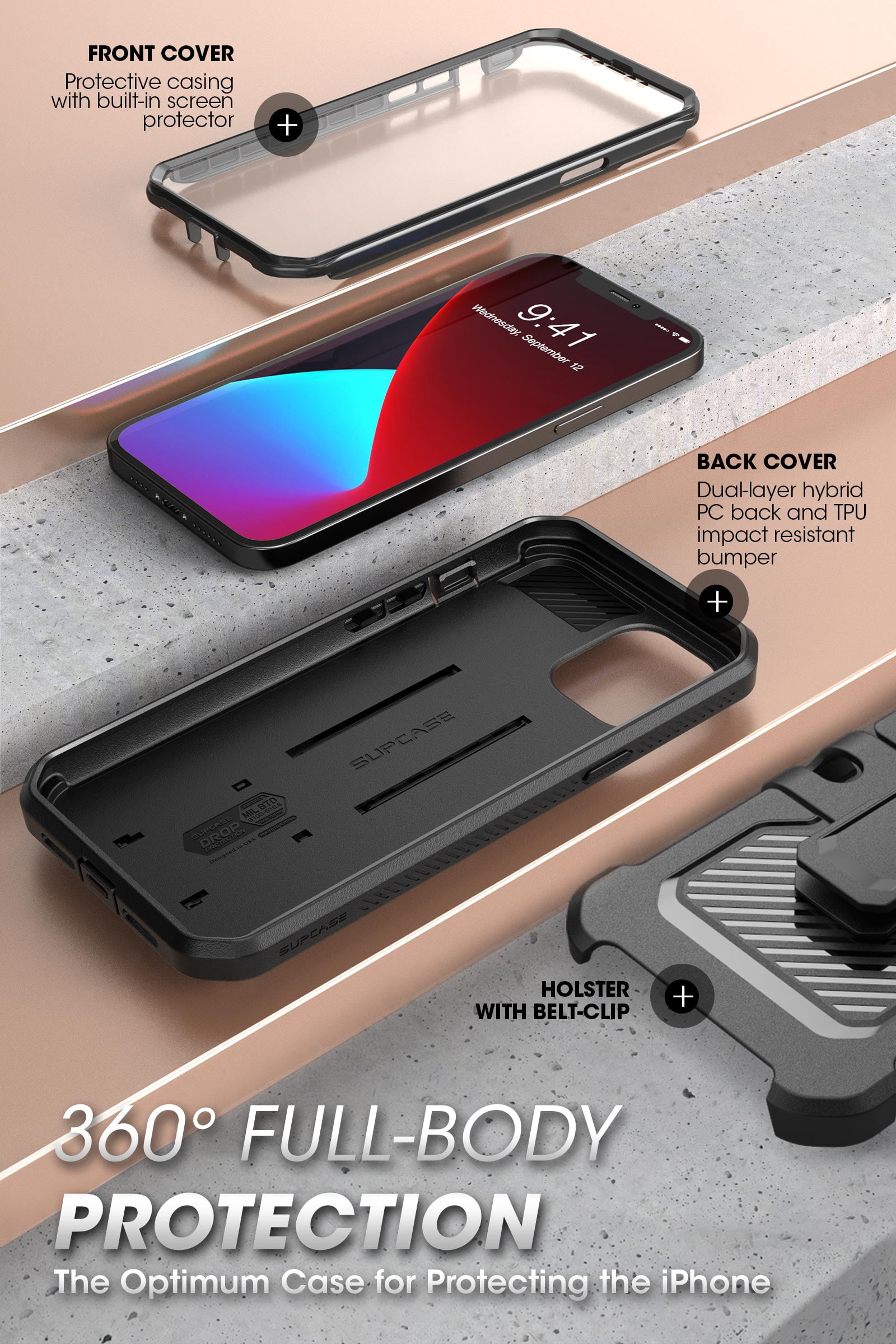 SUPCASE Unicorn Beetle Pro Series Designed Apple iPhone 12 Mini Case 5.4 Inch (2020 Release), Built-in Screen Protector Full-Body Rugged Holster Case for iPhone 12 Mini (Black)