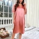 thumbnail image 2 of Conjunto de pijama de seda para mujer, corte holgado, diseño asimétrico, cinturón para atar, color liso, ropa de estar por casa para todas las estaciones, 2 of 4