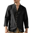 thumbnail image 2 of Brglopf Men's Cotton Linen Shirts Long Sleeve Button Down Shirt Vintage Banded Collar Casual Summer Beach Shirts Black XXL, 2 of 9