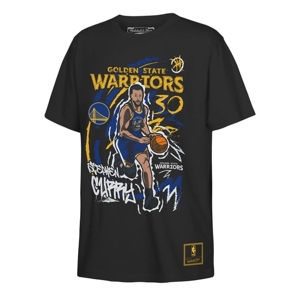 Youth Mitchell & Ness Stephen Curry Black Golden State Warriors Chalked Up Player Name & Number T-Shirt