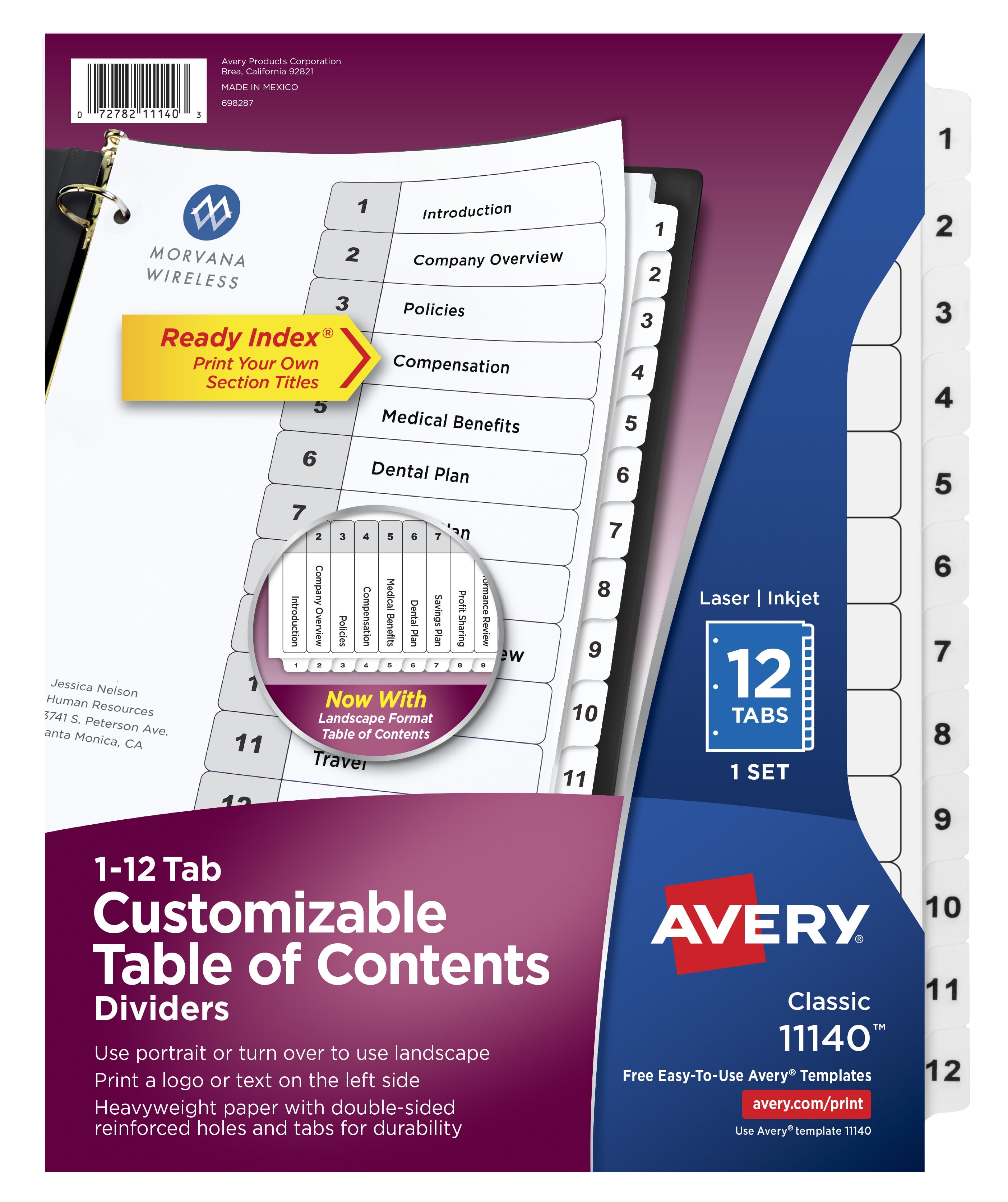 Avery Customizable Table of Contents Dividers, Ready Index Printable Section Titles, Preprinted