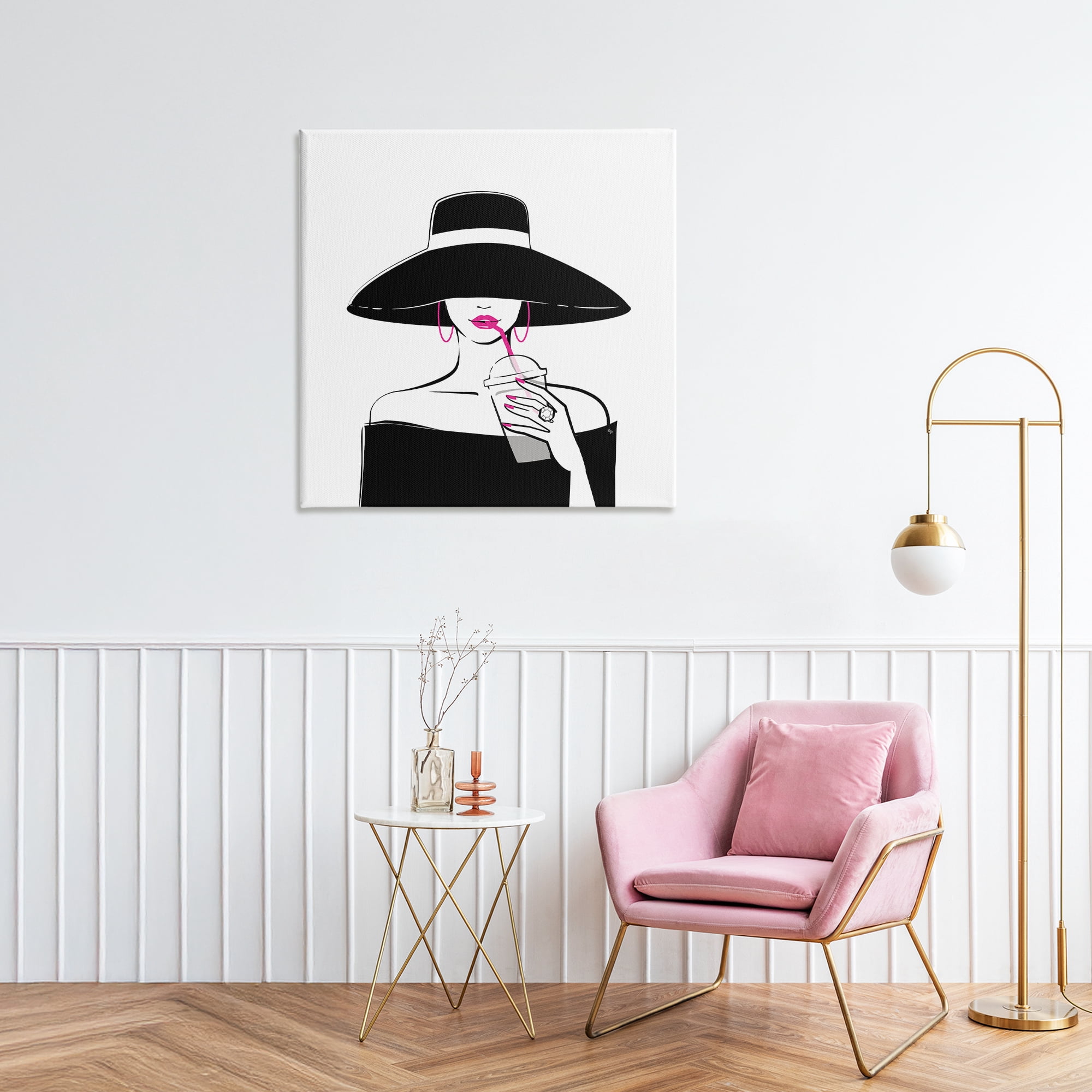 Stupell Industries Chic Black Hat Sipping Coffee Canvas Wall Art, design by Martina Pavlova