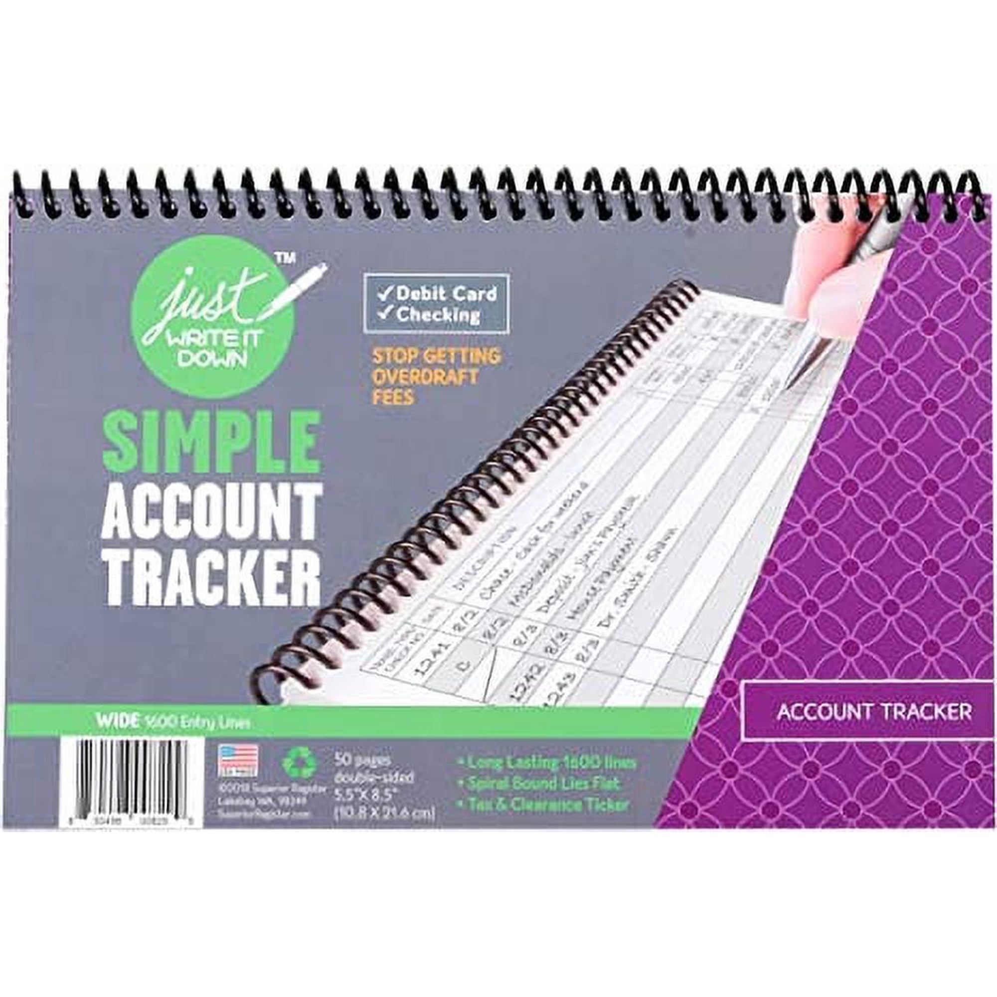Superior Register Simple Account Tracker, 8.5 x 5.5, Money Ledger, Wide Edition, 1 each