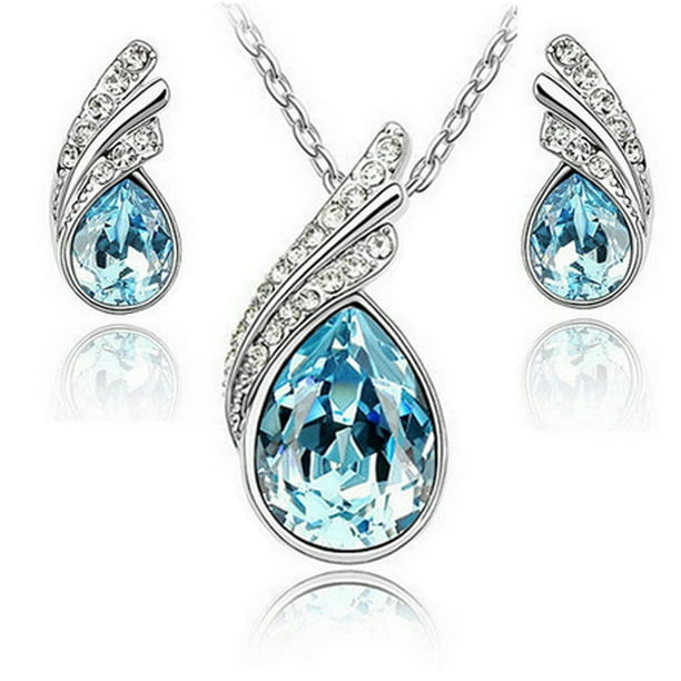 Beautiful Womens Necklace and Earrings Water Drop Jewelry Set Walmart