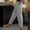 Gray, variant on Womens Capris Pull on Pants Basic Edition front Pockets Summer Gathering Solid Color Elastic Waist Breathable Loose Casual Lightweight Fashion Cotton Linen Cropped Trousers Black XL