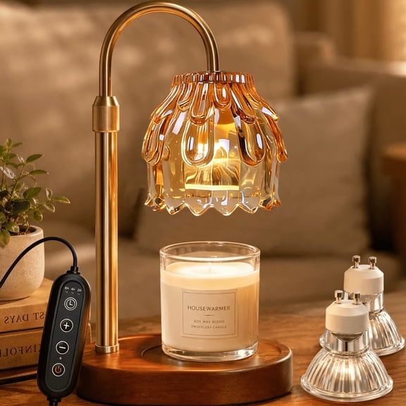 HIDAWN Candle Warmer Lamp with Timer Dimmable,Adjustable Height,Electric Flameless Wax Melter for Jar Candles with 2 Bulbs for Women Mom, House Warming Gifts New Home Decor(Candle Not Included)