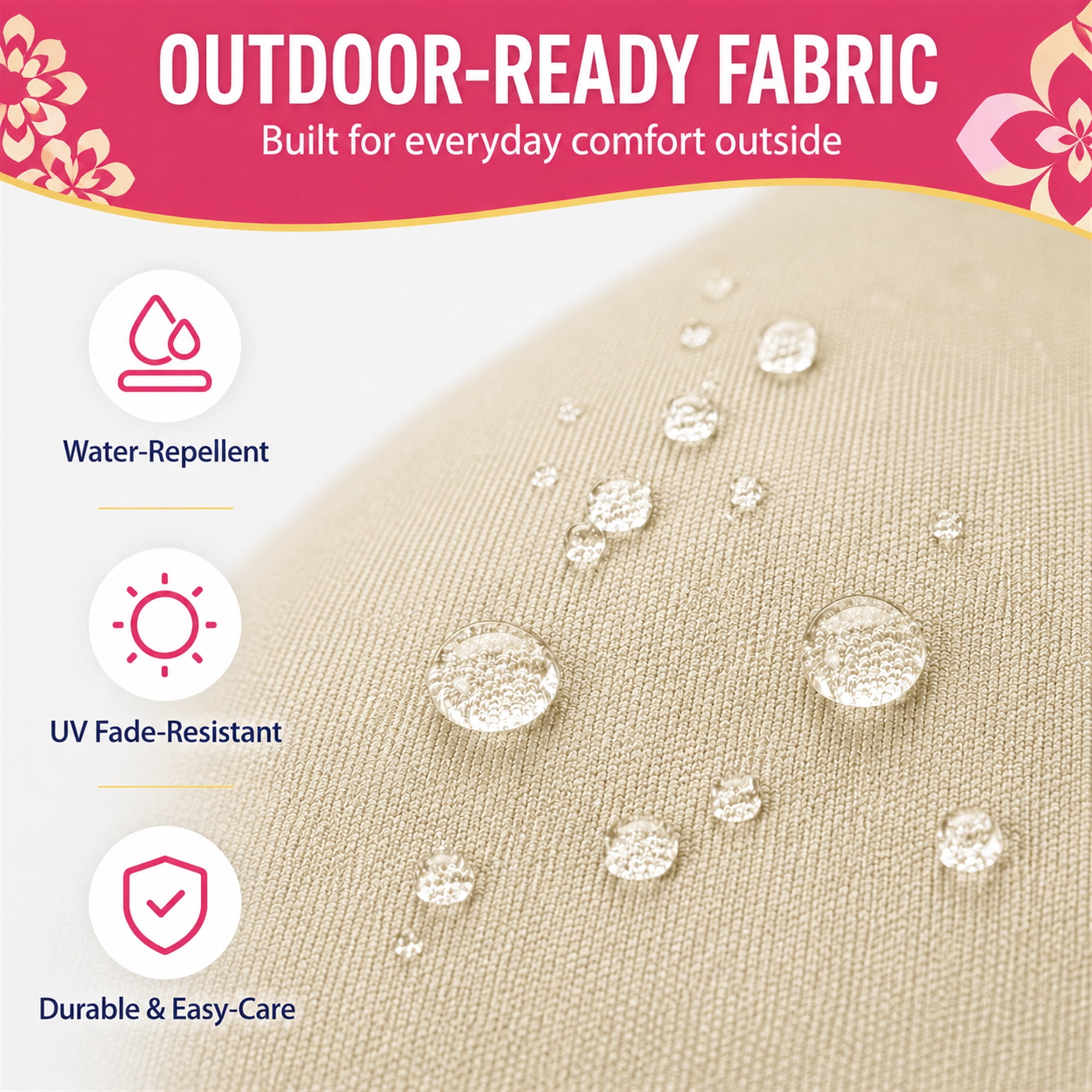Millsilo 45" x 18" x 3" Outdoor Bench Cushion with Removable Cover, Water-Repellent UV Fade-Resistant Patio Cushion, High-Density Foam, Non-Slip Ties, Beige