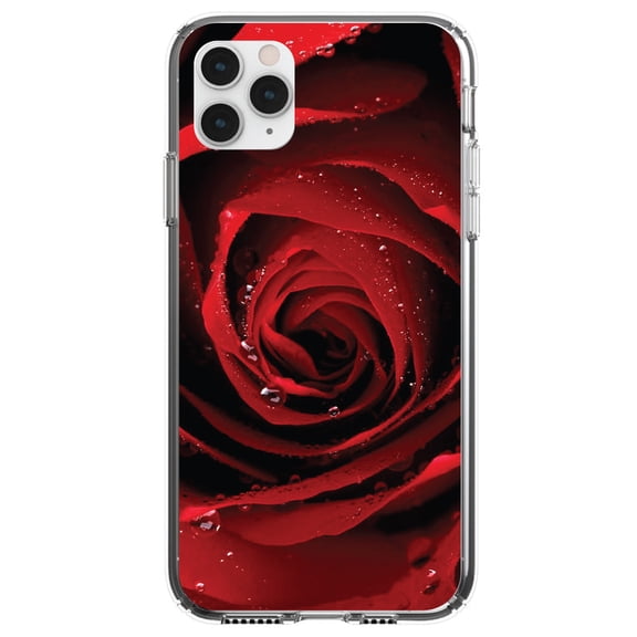 DistinctInk Clear Shockproof Hybrid Case for iPhone 12 MINI (5.4" Screen) - TPU Bumper, Acrylic Back, Tempered Glass Screen Protector - Dew Covered Red Rose