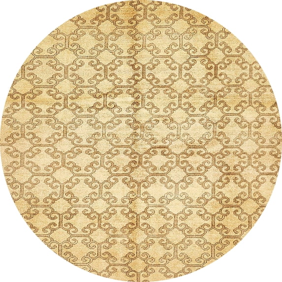 Ahgly Company Indoor Round Abstract Yellow Abstract Area Rugs, 8' Round