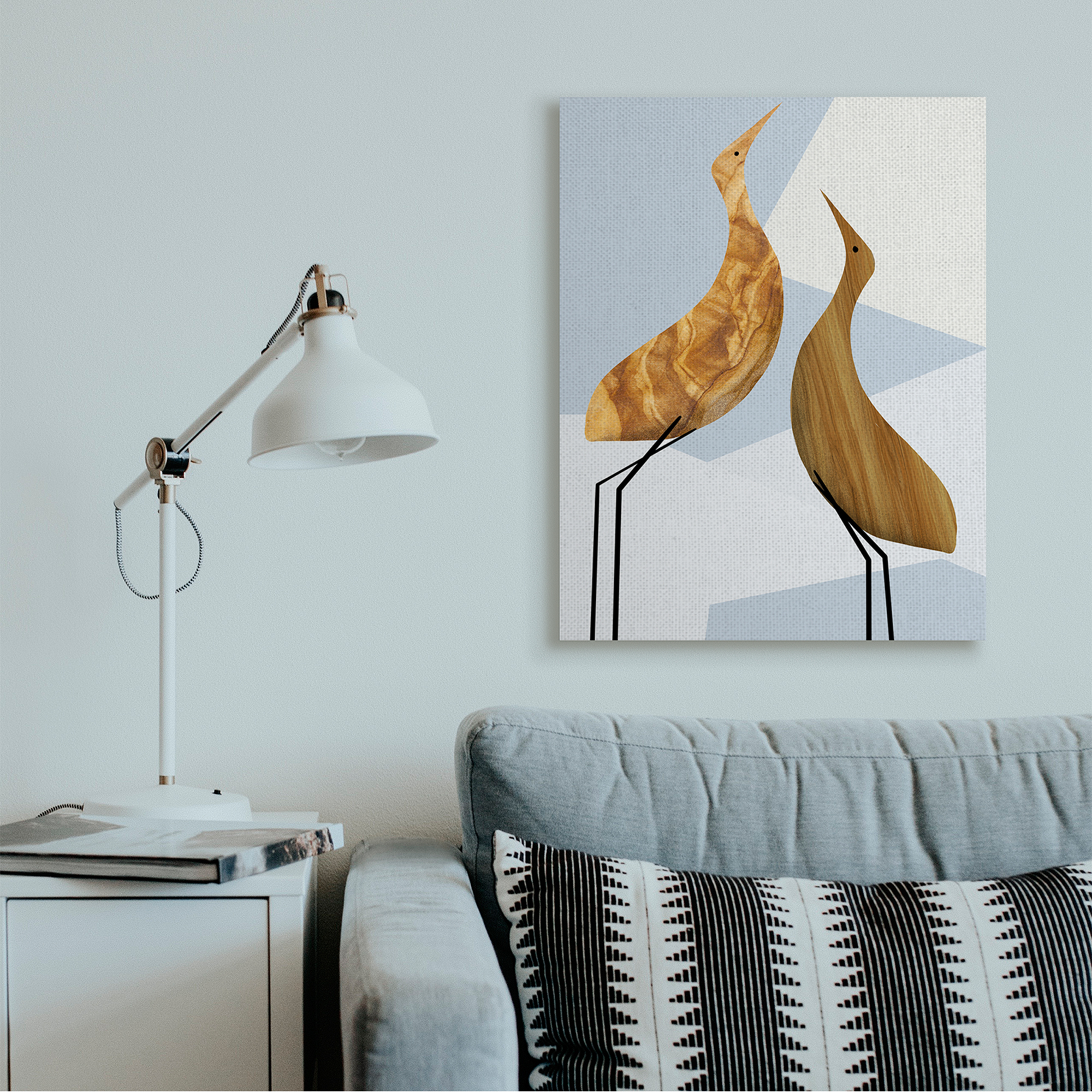 Stupell Industries Tall Tree Pattern Birds Blue Geometric Shapes Canvas Wall Art by Daphne Polselli