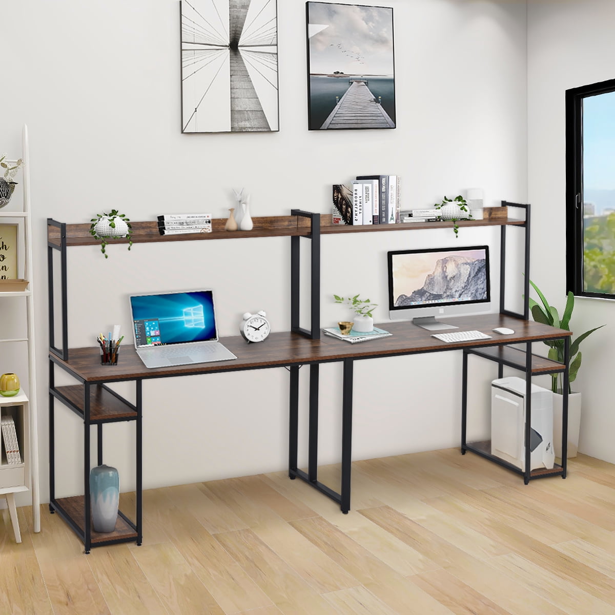 Two person desk home office Double Home Office Workstation Desk, Two Person Computer Desk with