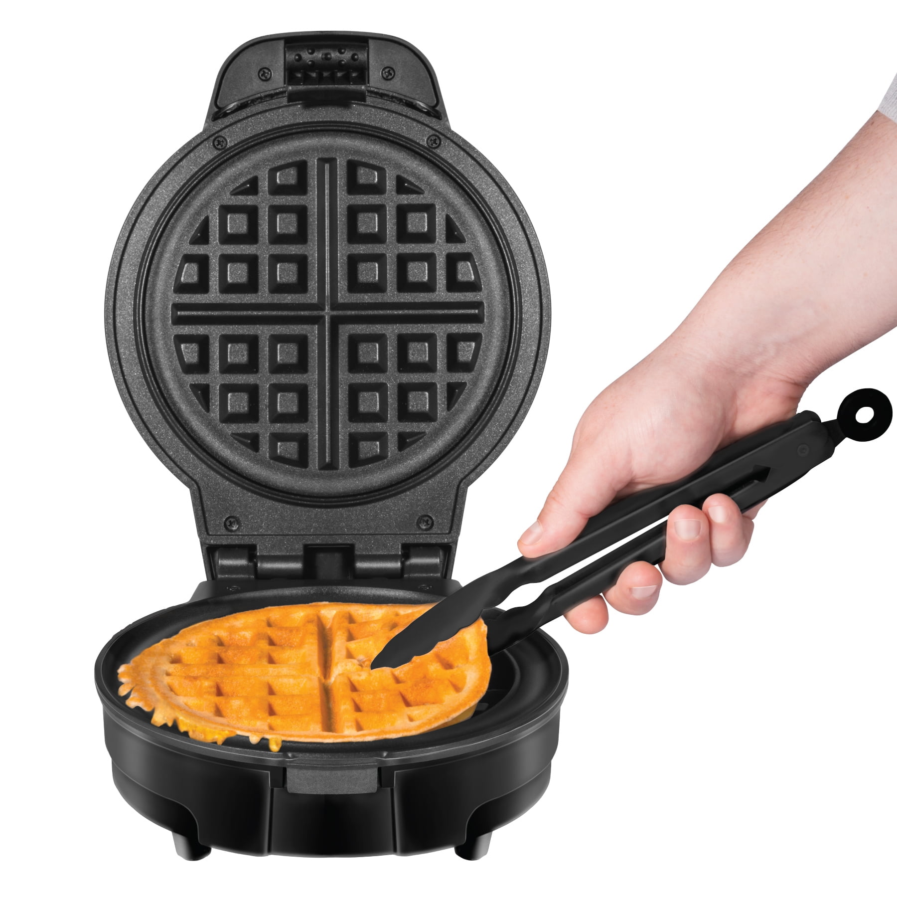 Chefman Anti-Overflow Belgian Maker w/Shade Selector & Mess Free Moat Round Waffle-Iron w/Nonstick Plates & Cool Touch Handle Renewed Grey Measuring Cup Included 