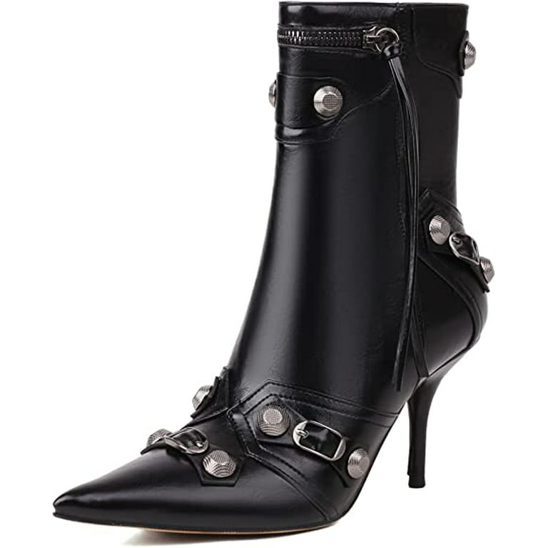 Women's Stiletto High Heel Ankle Boots with Tassel Pointy Toe