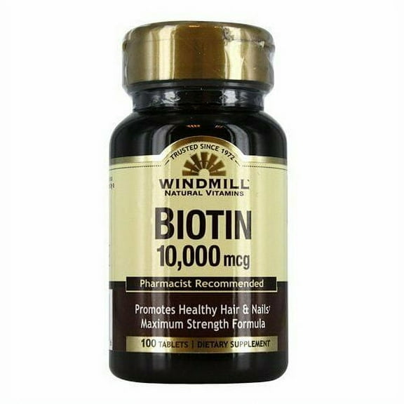 Windmill Natural Vitamins Biotin 10,000 mcg, Maximum Strength, 100 ct, 3 Pack