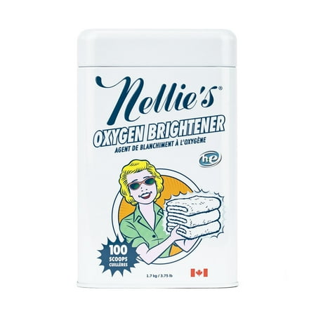 Nellie's Oxygen Brightener - 100 Scoops - Planet Friendly Stain Remover - Safe Alternative to Bleach - Septic-Safe Formula - Compact Powder Form