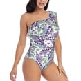 thumbnail image 3 of Goofa Lavender Flowers Pattern Women's One Piece Swimsuits Tummy Control Bathing Suits Asymmetric One Shoulder Swimwear-Small, 3 of 6