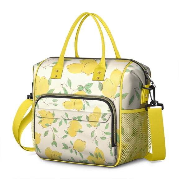 Insulated Lunch Bag Women, Leakproof Large Lunch Box, Reusable Lunch Cooler Bag with Adjustable Strap, Lunch Tote Bag for Work Women,Lemon Print Lunch Tote Bags Gifts for Woman, Mom