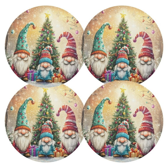 Ryvnso Cute Gnomes Christmas Round Plate Mats Dining Table Placemat Set of 4 for Holiday Decoration