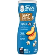 Gerber Snacks for Baby Grain & Grow Puffs, Peach, 1.48 oz Canister