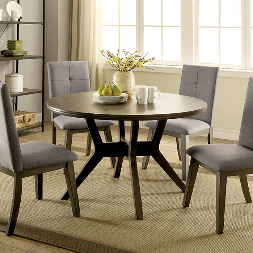 Abelone Mid-Century Modern Round Dining Table, Gray - Walmart.com