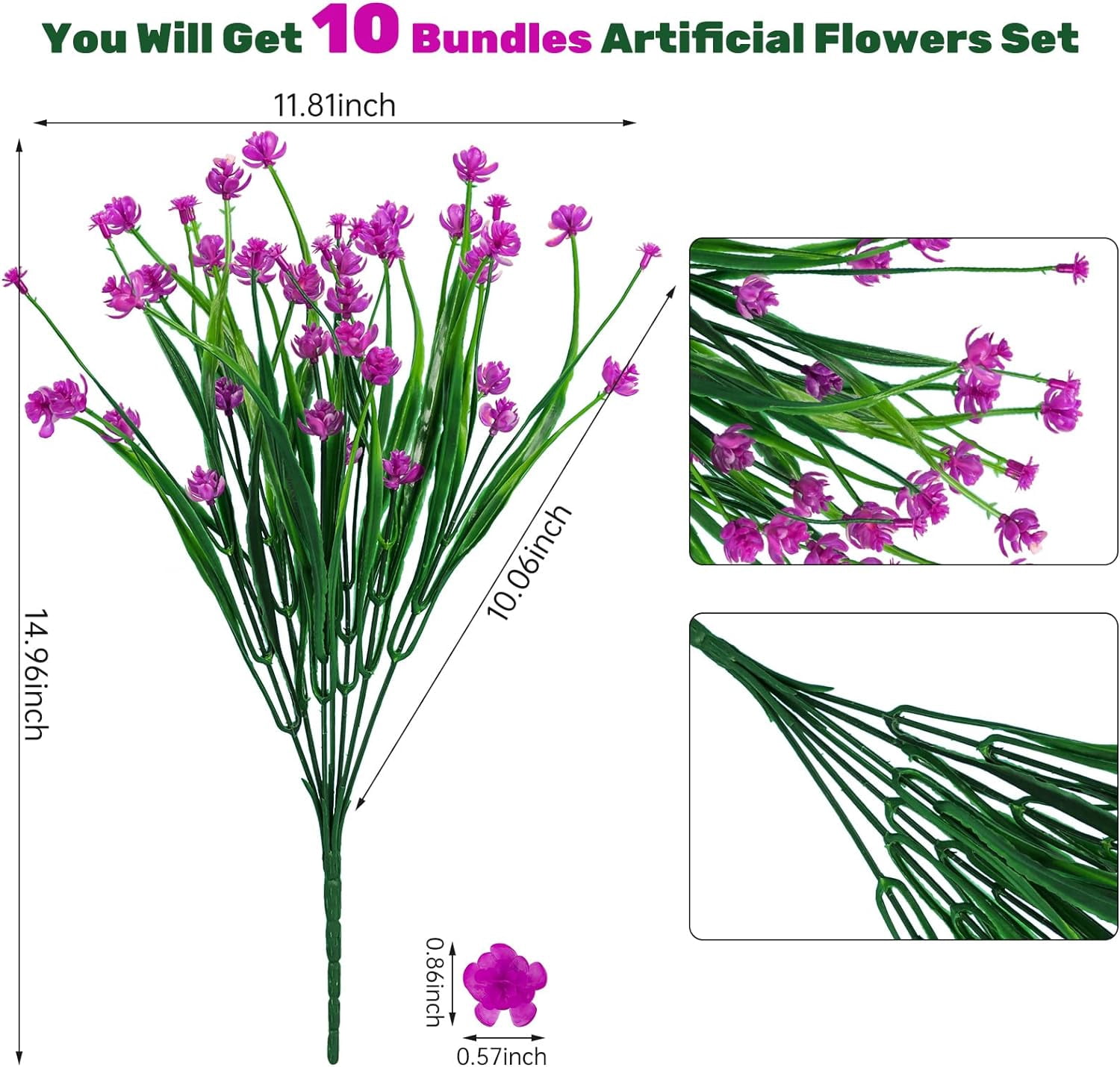 20pcs Artificial Fake Flowers,Plastic Flowers for Outdoor Decoration, UV Resistant Faux Flowers Shrubs, Artificial Plants for Indoor Outside Garden Home Wedding Farmhouse（5 Colors）